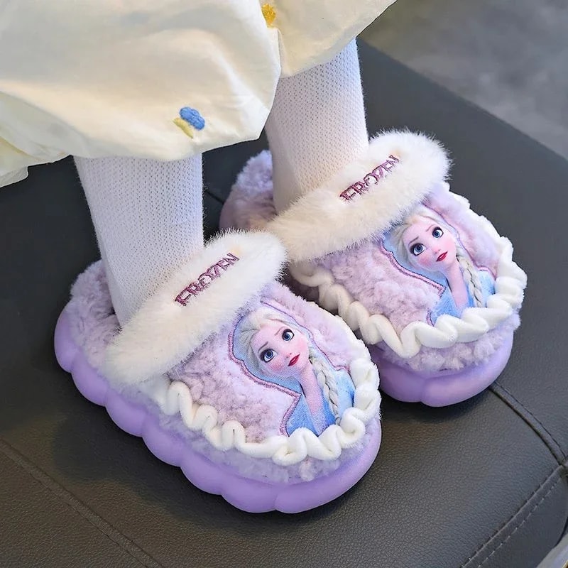 Elsa Slippers For Kids Frozen Animation Print NonSlip Warm Cotton Slippers Creative Cartoon Design 1