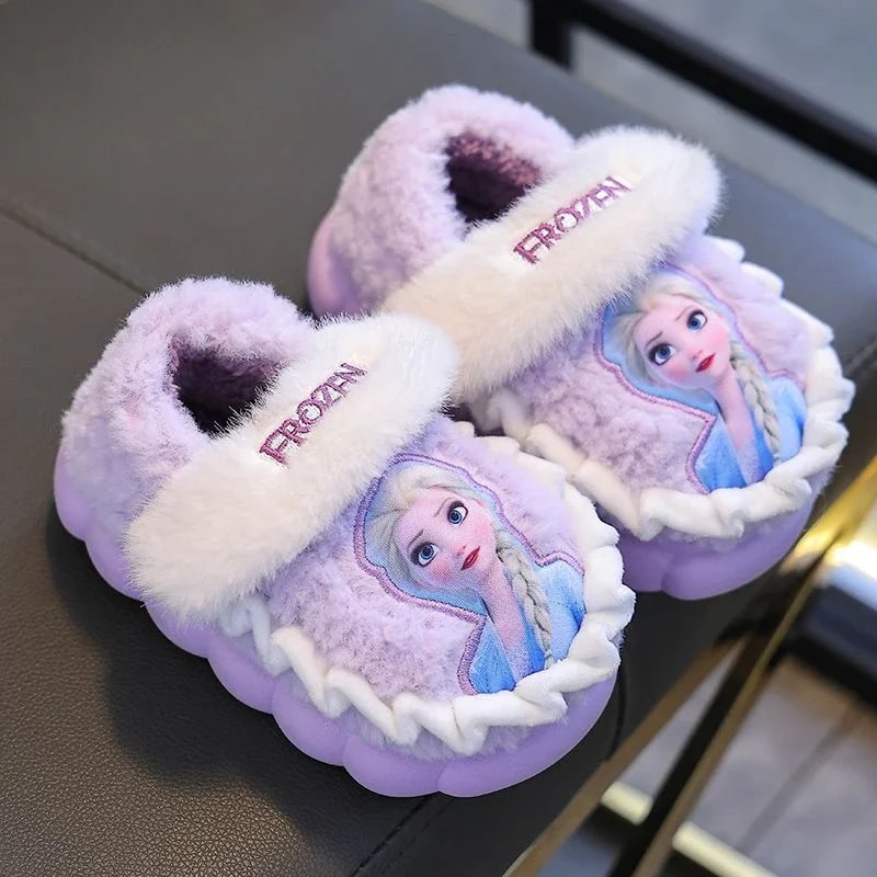Elsa Slippers For Kids Frozen Animation Print NonSlip Warm Cotton Slippers Creative Cartoon Design 5