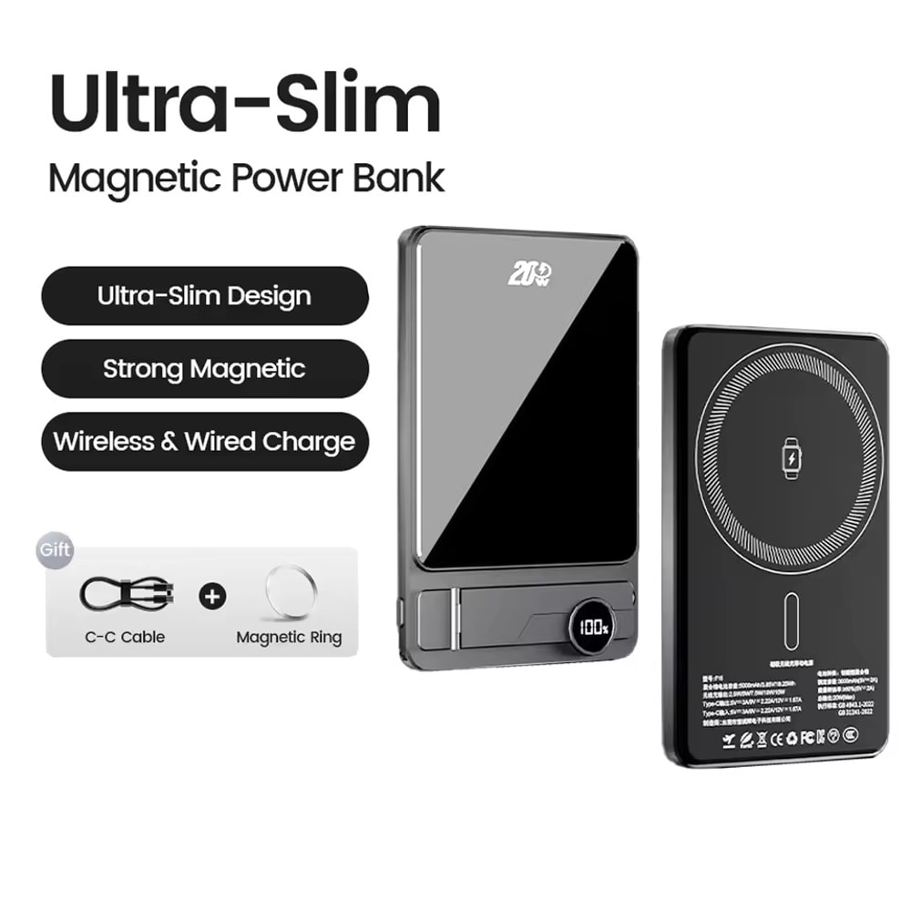 Wireless Fast Charging Power Bank Ultrathin Magnetic Portable Battery 5