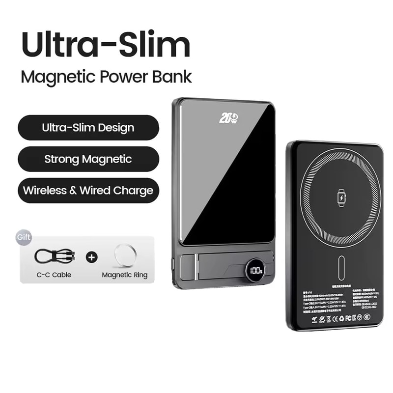 Wireless Fast Charging Power Bank Ultrathin Magnetic Portable Battery 5
