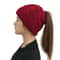 Women Winter Beanies Knitted, Girls Cap Twist Crochet Winter Hats, Female Pompom Beanie Ear Braid Ponytail Skullies Hat
