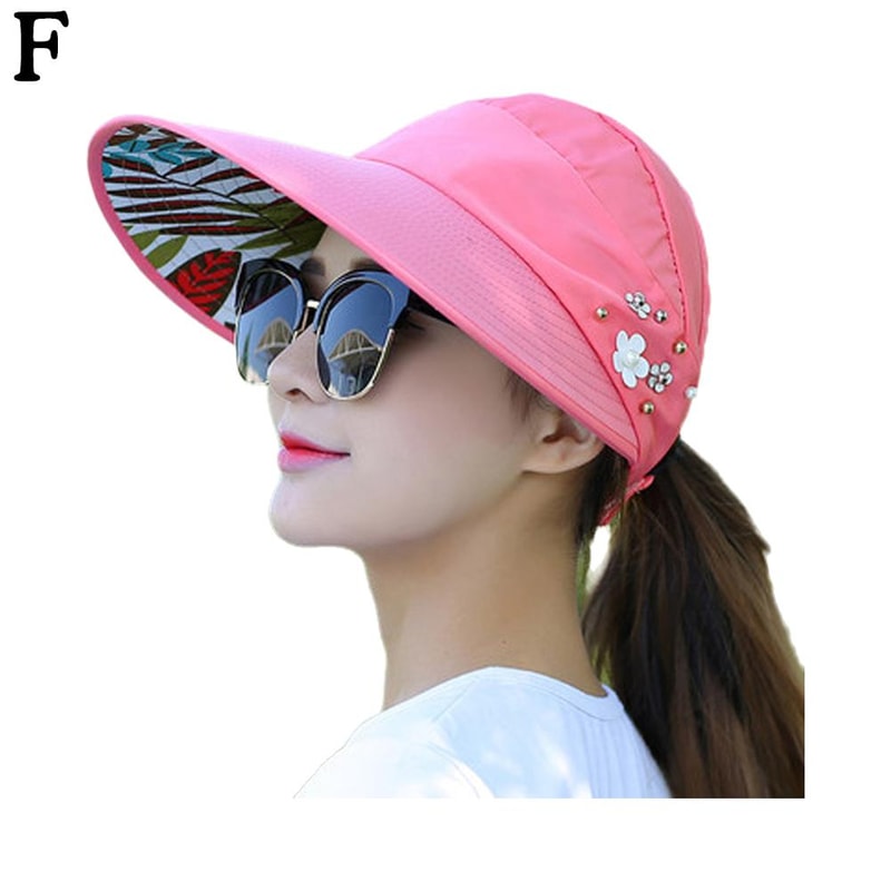 Ladies Fashion Summer Vacation Wide Brim Foldable Sun Hat AntiUV Beach Visor Caps Casual Hats For W 11