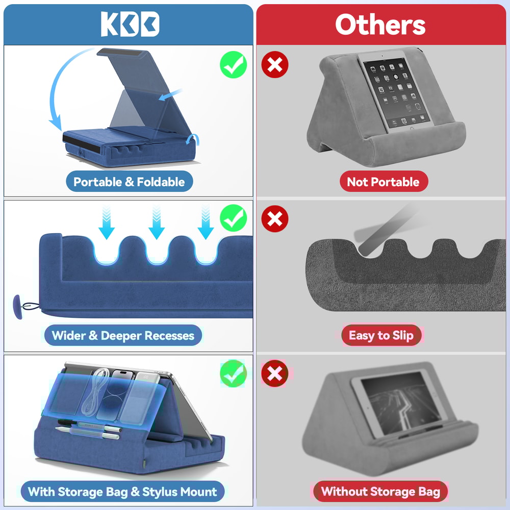 Foldable IPad Tablet Pillow Holder For Lap Desk Bed Soft Pad Dock With Pocket Stylus Mount For IPa 2