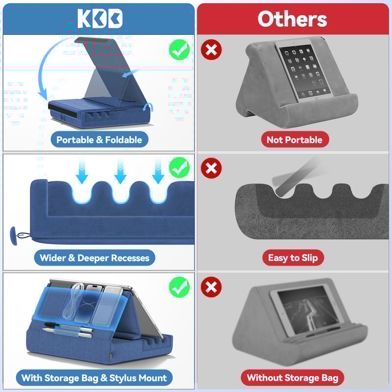 Foldable IPad Tablet Pillow Holder For Lap Desk Bed Soft Pad Dock With Pocket Stylus Mount For IPa 2