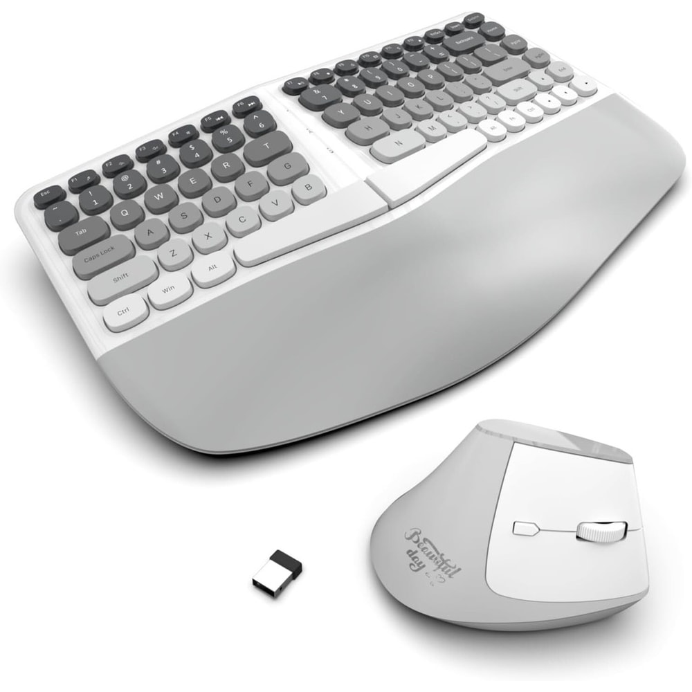 Wireless Ergonomic Split Keyboard Silent Mice Set With Wrist Rest Creamy Design For Laptop PC Windo 1