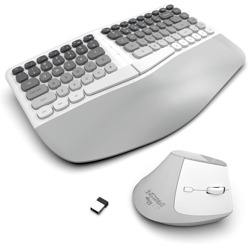 Wireless Ergonomic Split Keyboard Silent Mice Set With Wrist Rest Creamy Design For Laptop PC Windo 1