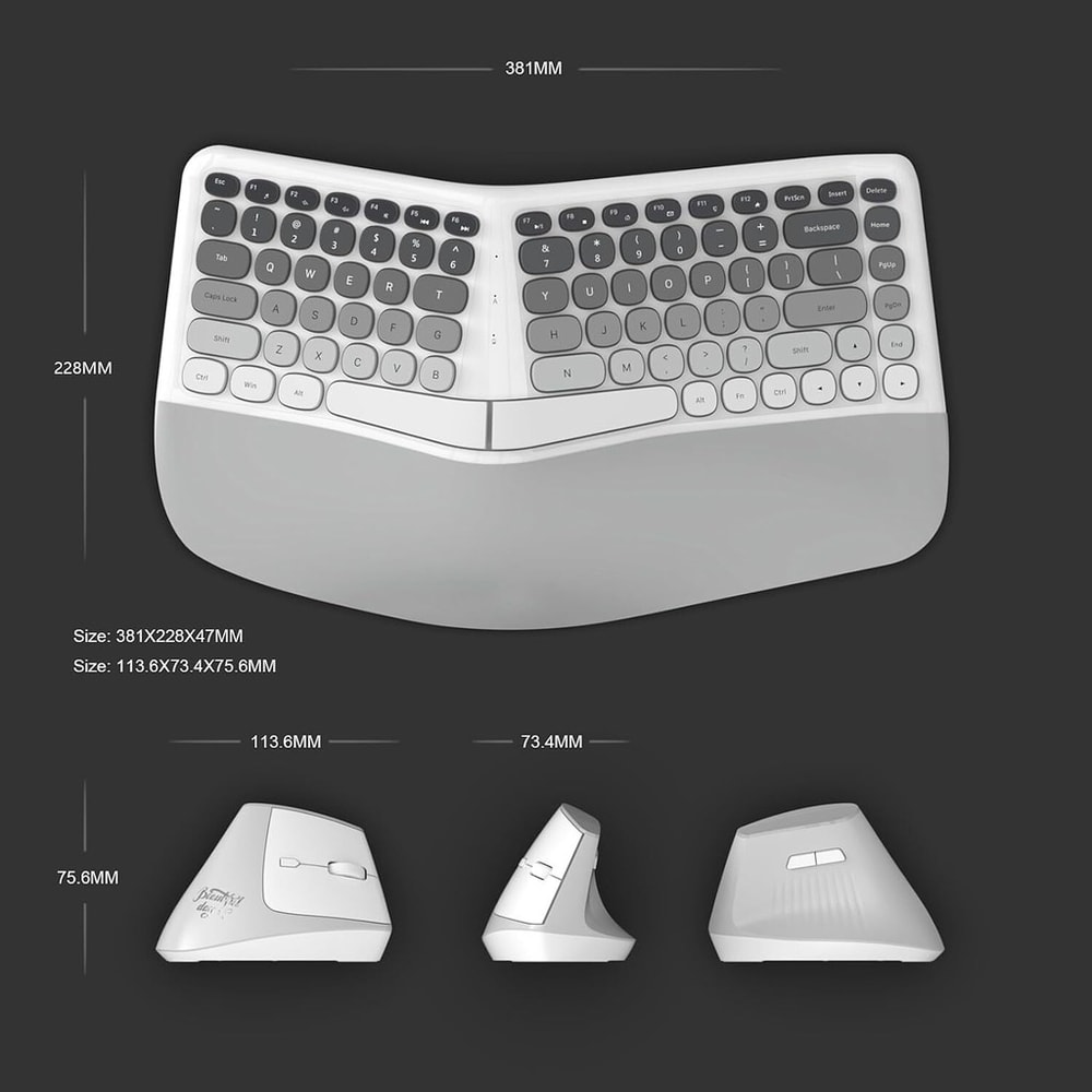 Wireless Ergonomic Split Keyboard Silent Mice Set With Wrist Rest Creamy Design For Laptop PC Windo 5