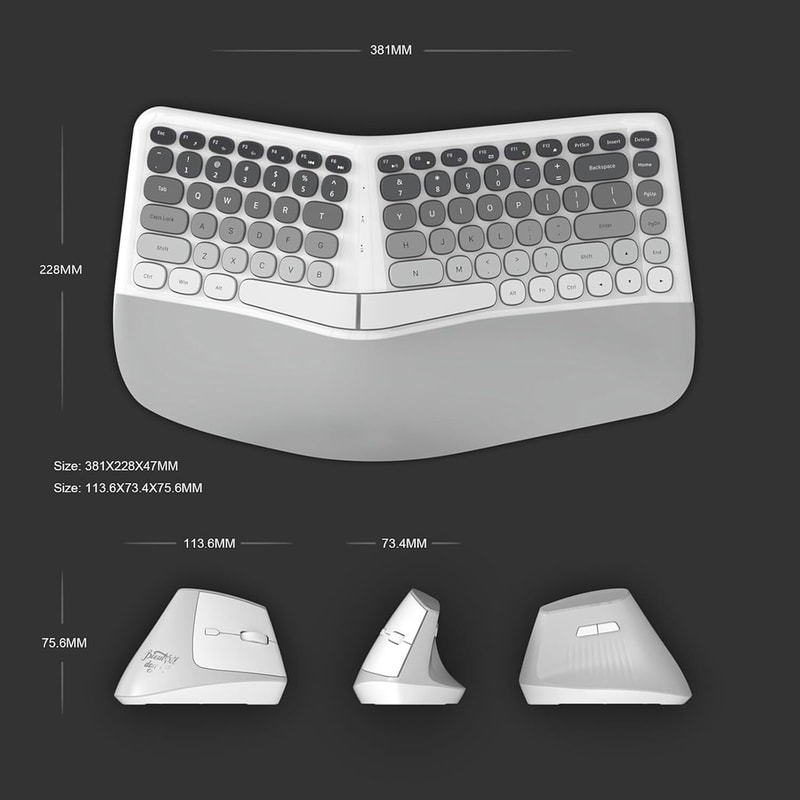 Wireless Ergonomic Split Keyboard Silent Mice Set With Wrist Rest Creamy Design For Laptop PC Windo 5