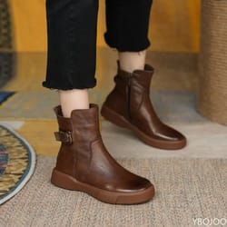 winter womens shoes retro leather ankle boots casual platform boots for autumn female flat short boots
