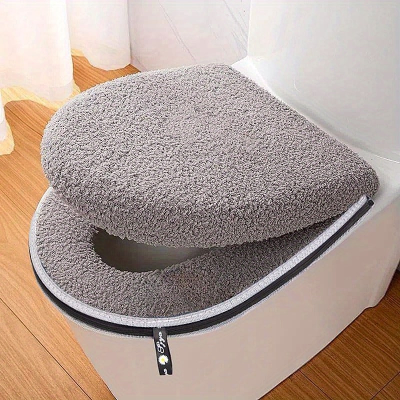 Thickened Double Toilet Seat Cushion Set Winter Comfort Zipper Handle Machine Washable Universal Ho 1