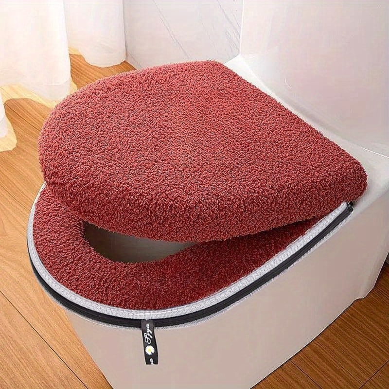 Thickened Double Toilet Seat Cushion Set Winter Comfort Zipper Handle Machine Washable Universal Ho 0