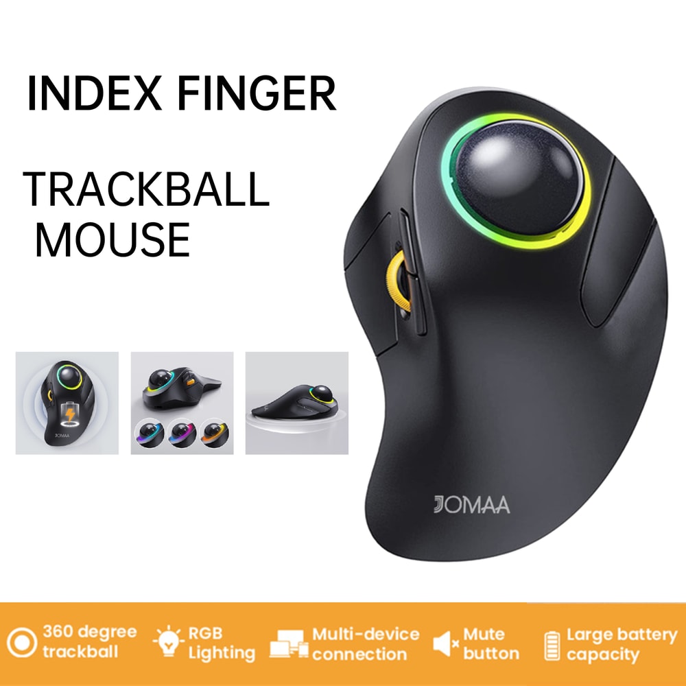 Ergonomic Rollerball Gaming Mouse Rechargeable Wireless Trackball Bluetooth RGB Gear Adjustable 1