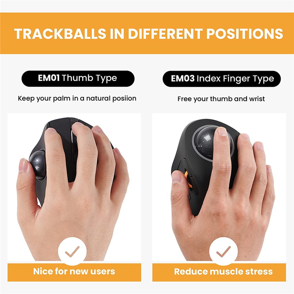 Ergonomic Rollerball Gaming Mouse Rechargeable Wireless Trackball Bluetooth RGB Gear Adjustable 3