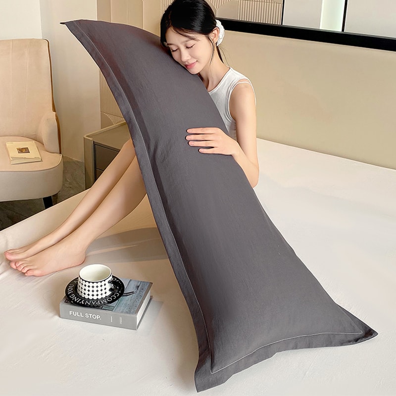 New SolidColor Washed Double Long Pillowcases Couple Pillowcases For Cozy Sleep Soft Cotton Pillowc 1