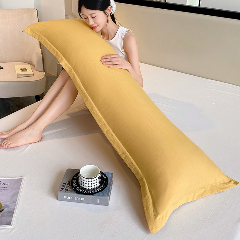 New SolidColor Washed Double Long Pillowcases Couple Pillowcases For Cozy Sleep Soft Cotton Pillowc 2
