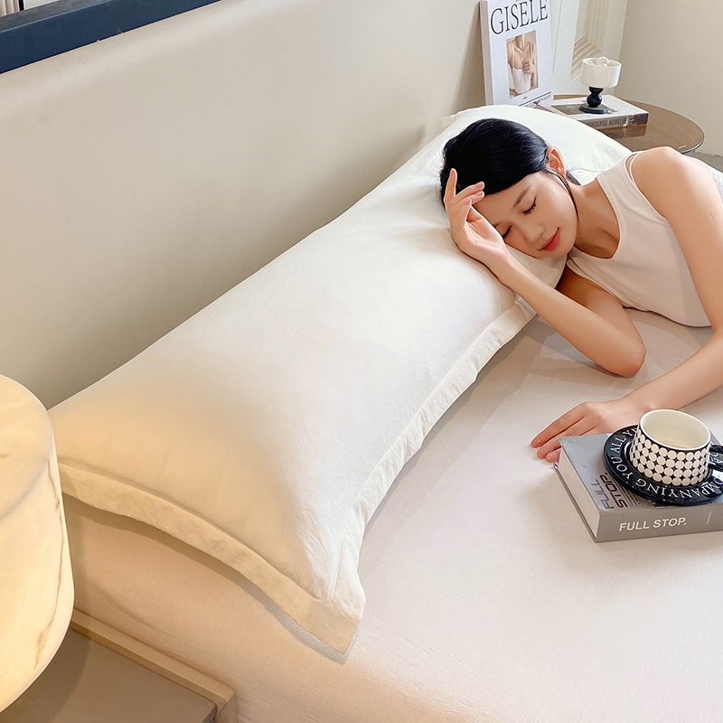 New SolidColor Washed Double Long Pillowcases Couple Pillowcases For Cozy Sleep Soft Cotton Pillowc 5