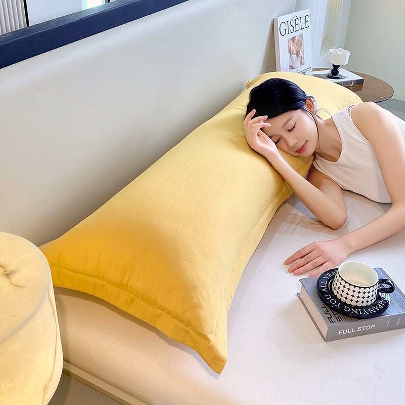 New SolidColor Washed Double Long Pillowcases Couple Pillowcases For Cozy Sleep Soft Cotton Pillowc 6