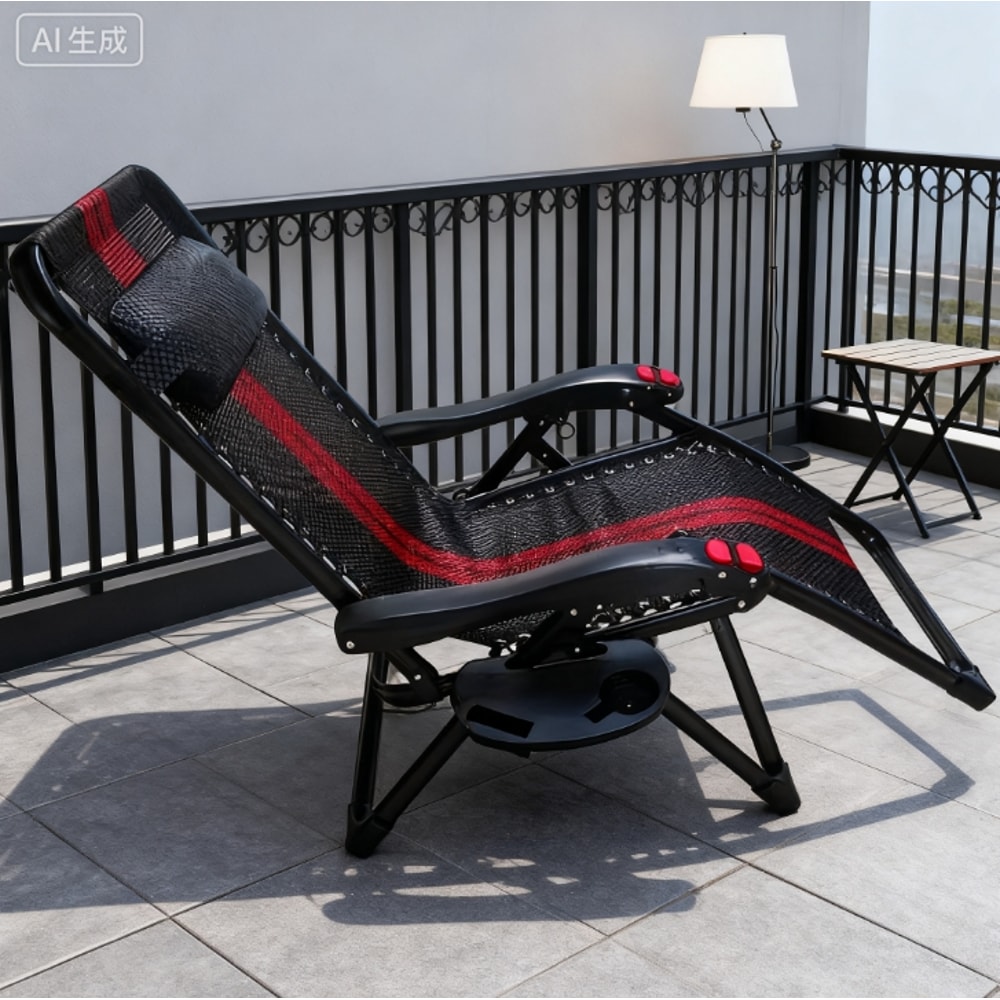 Black Durable Folding Chair Side Table Attachment Plastic Beverage And Snack Storage Tray No Electr 0