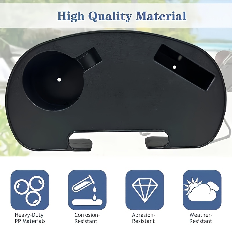 Black Durable Folding Chair Side Table Attachment Plastic Beverage And Snack Storage Tray No Electr 1