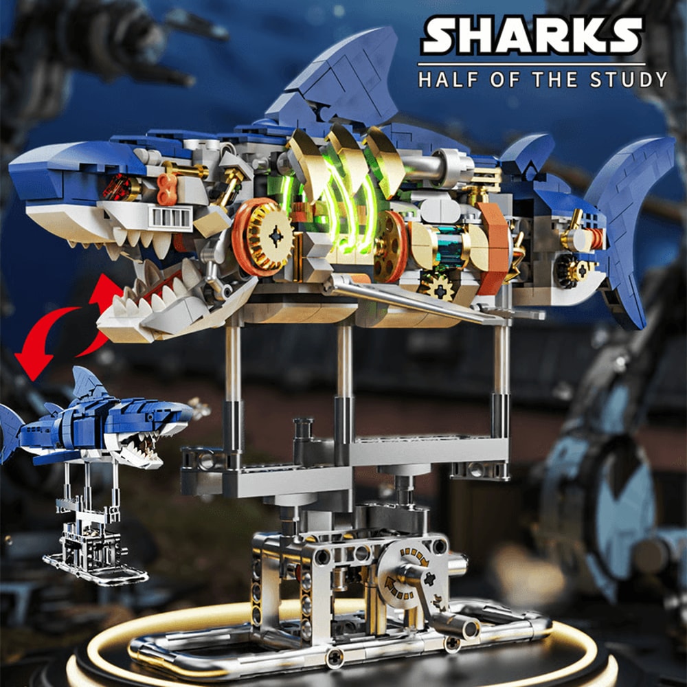 Mechanical shark puzzle with lights
