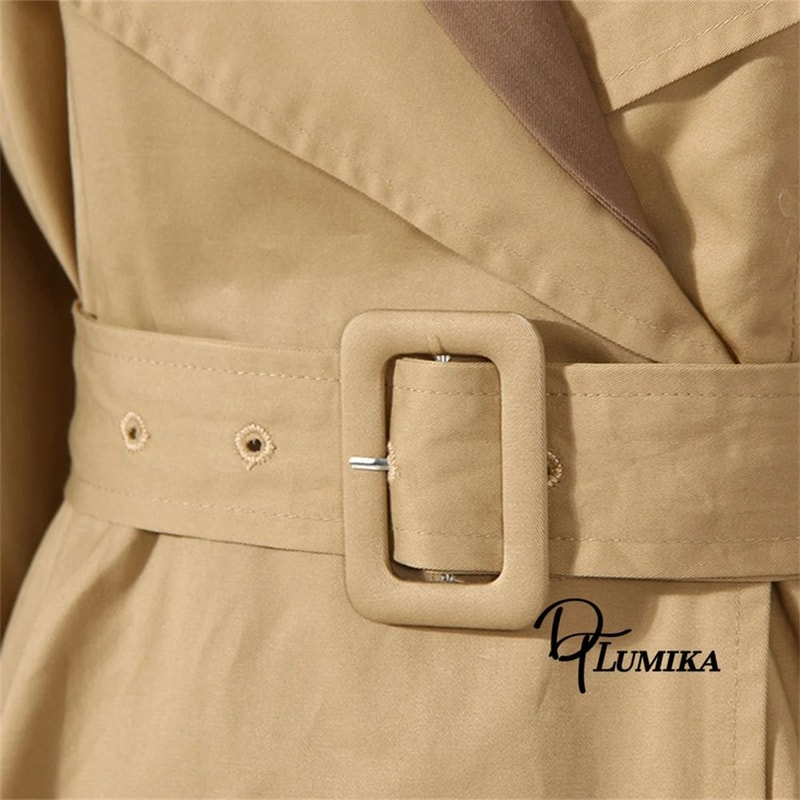 Elegant Office Lady Genuine Leather Trench Coat Double Breasted Streetwear Slim Belt Fashion Patchw 4