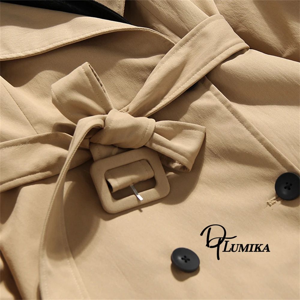 Elegant Office Lady Genuine Leather Trench Coat Double Breasted Streetwear Slim Belt Fashion Patchw 5