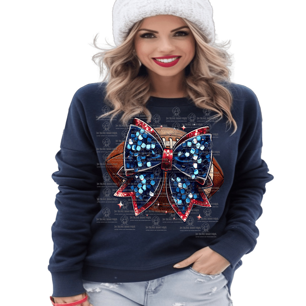 Red And Blue Disco Coquette Bow Football PNG For Sports Fans 0