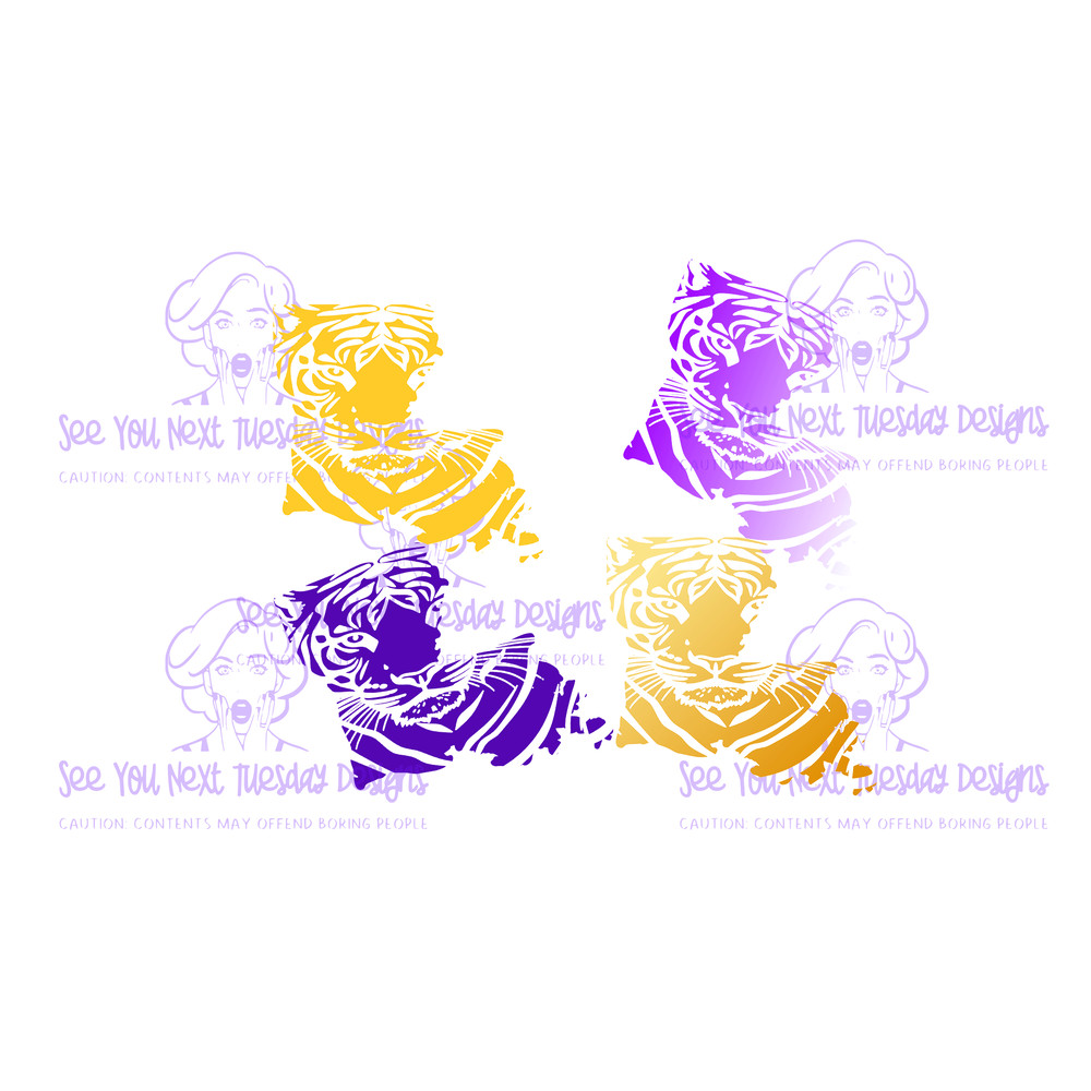 Louisiana State Outline With Tiger 4 Different Color Options Gold Or Purple Solid Or Fade  Ready Fo 0
