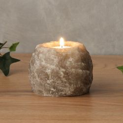 rare gray himalayan salt candle holders (pack of 2) - grey salt crystal tealight candleholder -