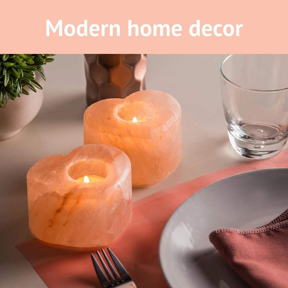 HIMALAYAN SALT TEALIGHT HEART CANDLE HOLDERS PACK OF 2 100 ORIGINAL SALT 4