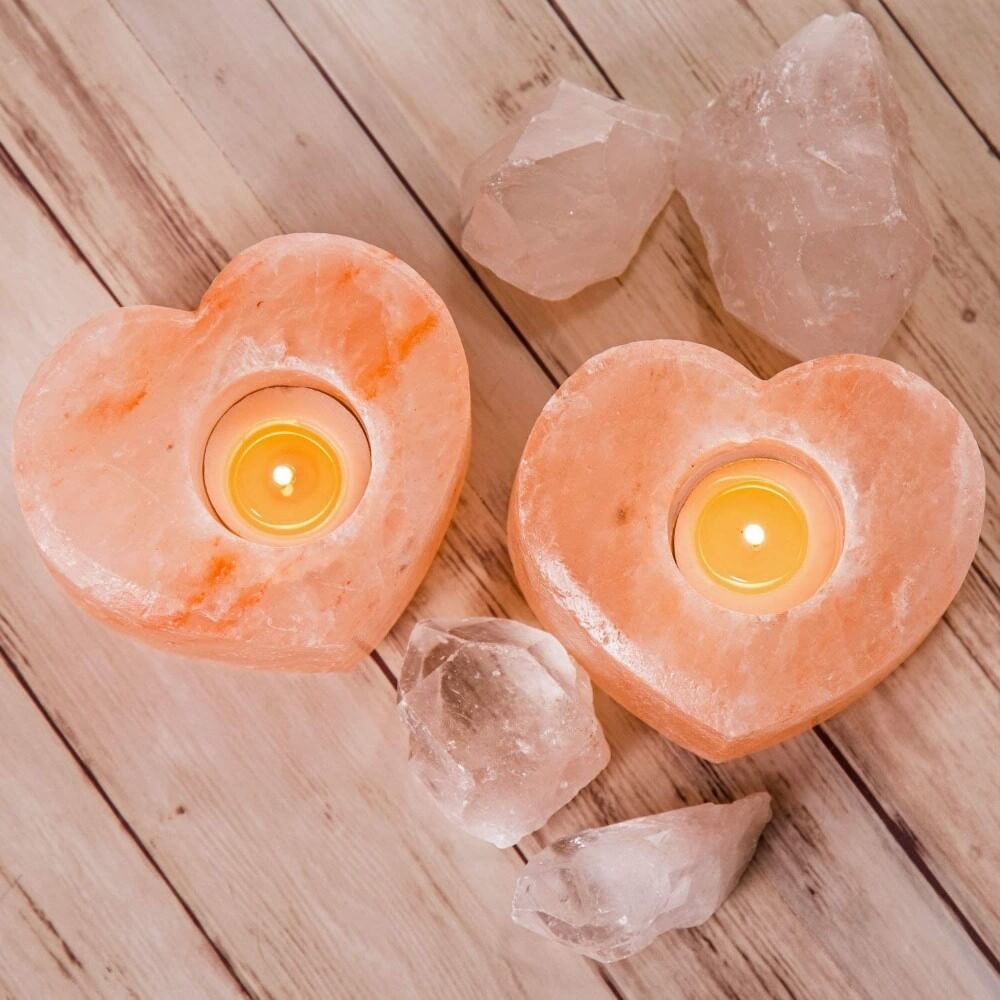 HIMALAYAN SALT TEALIGHT HEART CANDLE HOLDERS PACK OF 2 100 ORIGINAL SALT 1