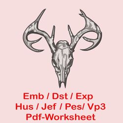 buck deer head skull, buck deer skull silhouette machine embroidery designs .