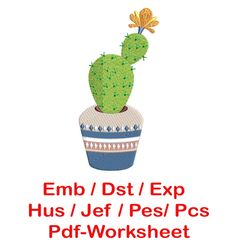 cactus embroidery design machine embroidery design , floral embroidery design, 3 sizes, instant download.