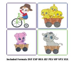 cute old mcdonald's farm machine embroidery design set - 6 fun designs for 4x4 hoops