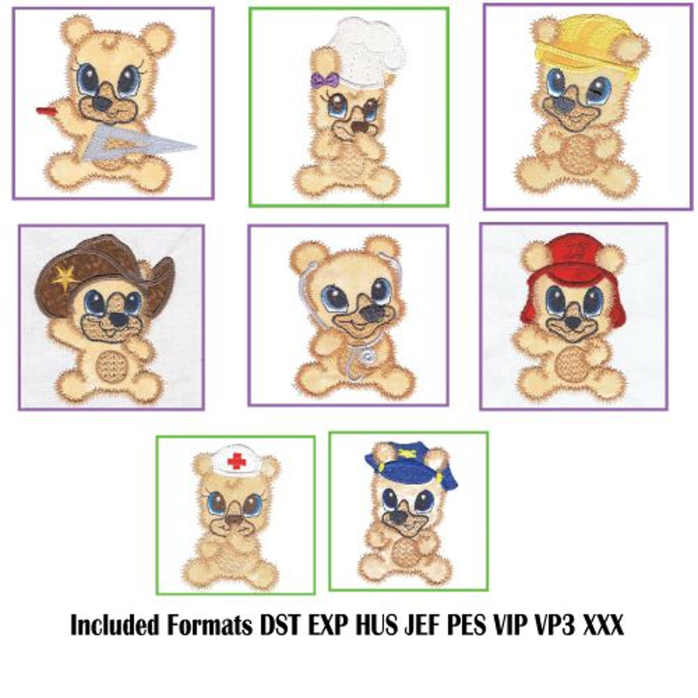 Cute Wannabe Bears Applique Set 8 Designs For 4x4 Hoops Cowboy Policeman Nurse Teacher Fireman Mo 0