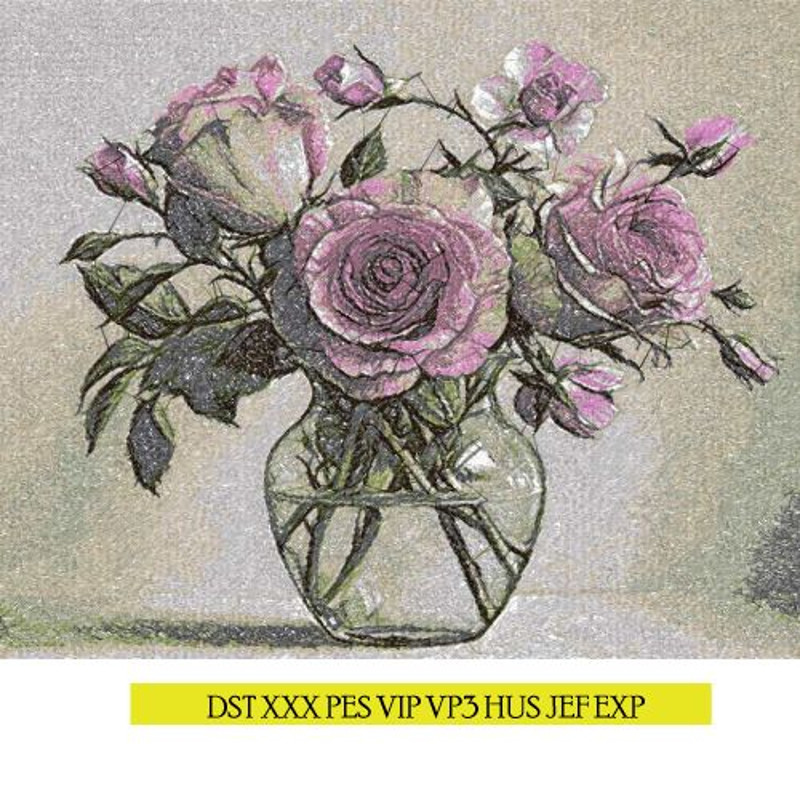 Elegant Bouquet Of Roses In Vase Photo Stitch Embroidery Design For Floral Home Decor And Craft Pro 0