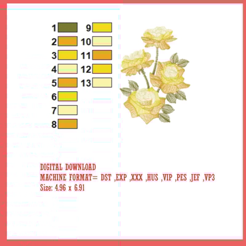 Yellow Roses Embroidery Design Multiple Formats Available 1