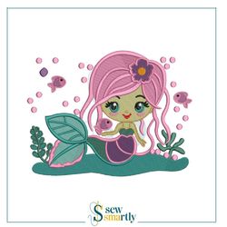 cute mermaid embroidery design | 4 sizes digital pattern | instant download for machine embroidery