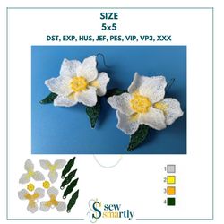 fsl daffodil earrings 3d flower embroidery design - freestanding lace, all in the hoop, diy spring jewelry, 5x5 hoop