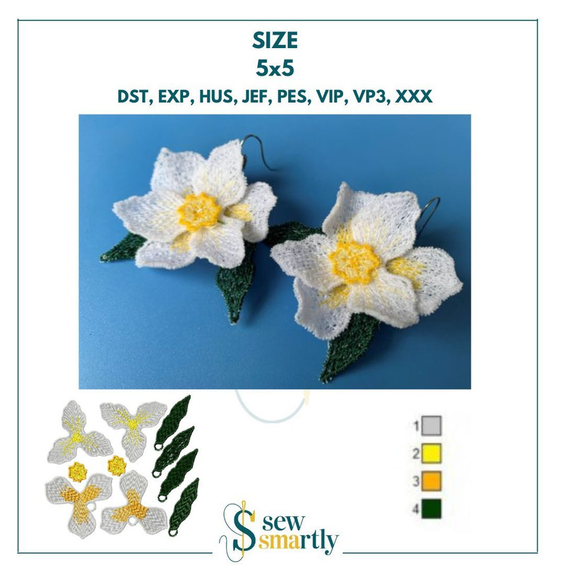 FSL Daffodil Earrings 3D Flower Embroidery Design Freestanding Lace All In The Hoop DIY Spring Jew 0