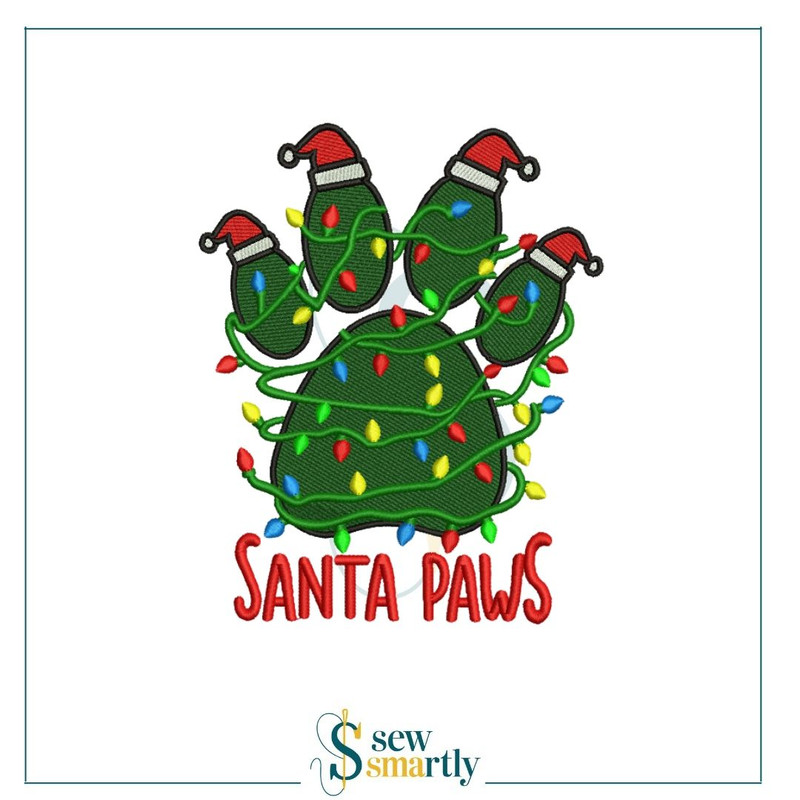 Santa Paw Machine Embroidery Design  Digital Machine Embroidery 4 Sizes  Instant Download 0