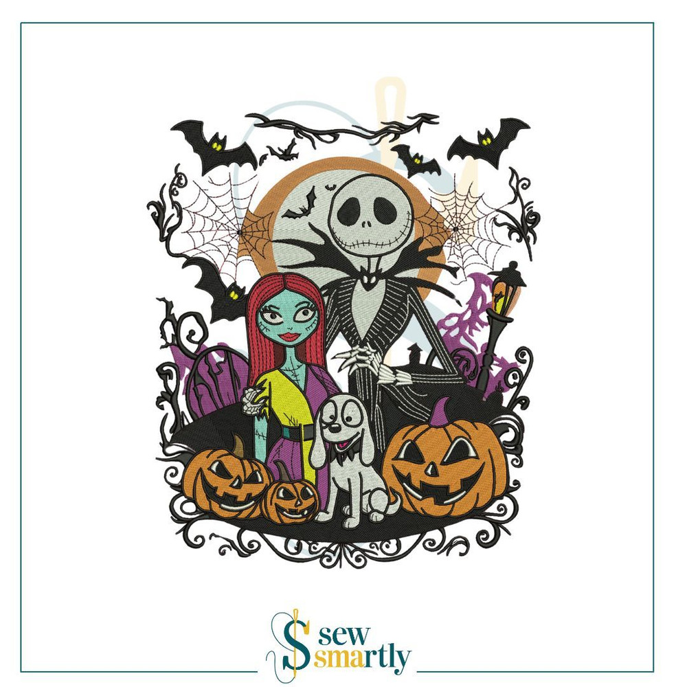 Jack Sally Embroidery Design 3 Sizes Halloween Machine Embroidery Instant Download 0