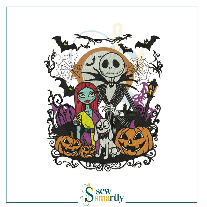 Jack Sally Embroidery Design 3 Sizes Halloween Machine Embroidery Instant Download 0