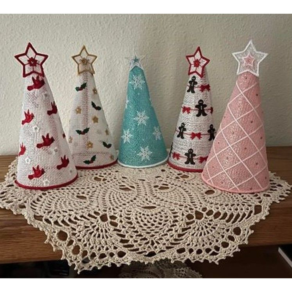 Christmas FSL Trees Embroidery Design  Free Standing Lace  3D Holiday Lace Trees  Instant Download 0