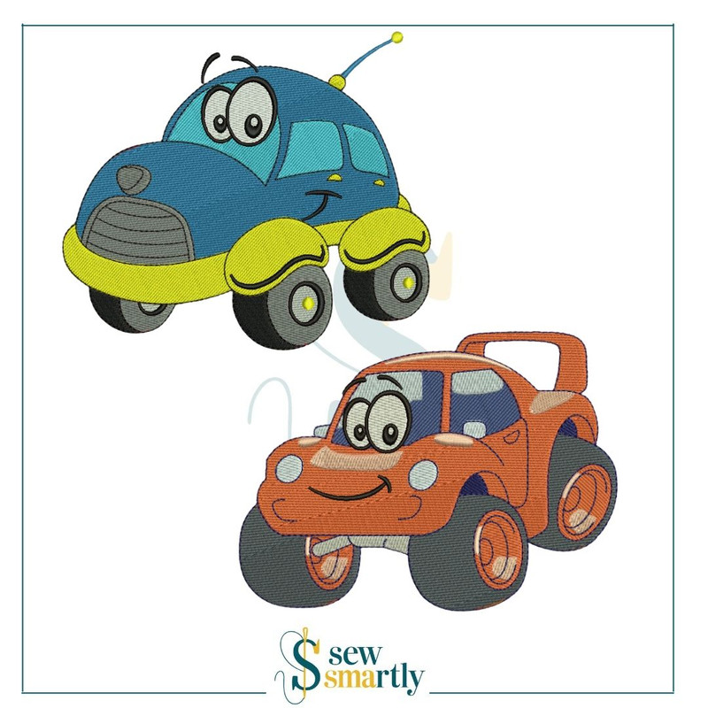 Cartoon Cars Embroidery Design Digital Machine Embroidery 4 Sizes Instant Download 0