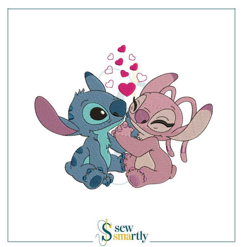 Stitch Angel Love Embroidery Design Digital Machine Embroidery 4 Sizes Instant Download 0