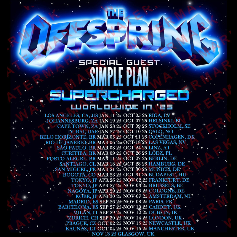 THE OFFSPRING WITH SPECIAL GUEST SIMPLE PLAN SUPERCHARGED WORLDWIDE IN 25 TShirt Concert Album Shir 1