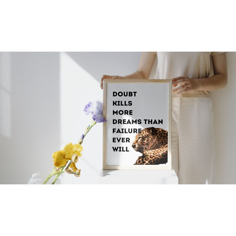 Doubt Kills More Dreams Motivational Leopard Poster  Black And White Digital Download Wall Art  Ins 1