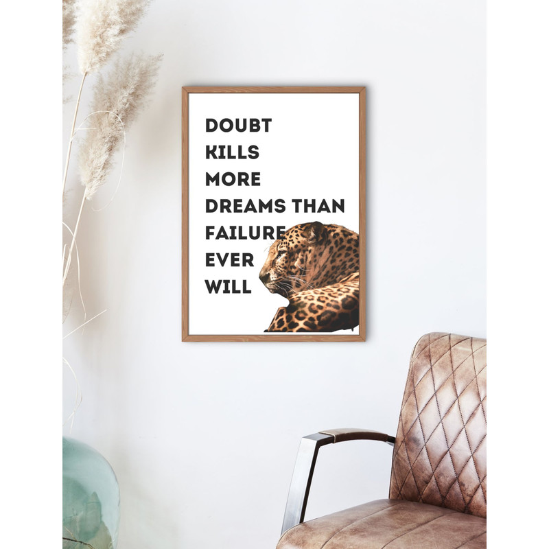 Doubt Kills More Dreams Motivational Leopard Poster  Black And White Digital Download Wall Art  Ins 0