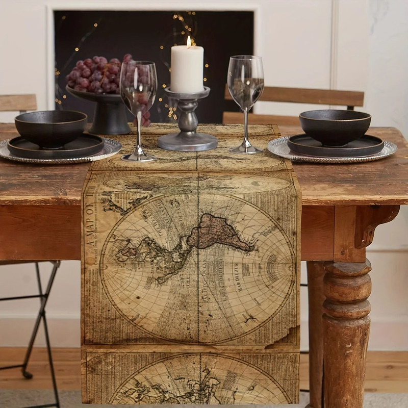 Nautical Map Of World Scarf Table Decor 3